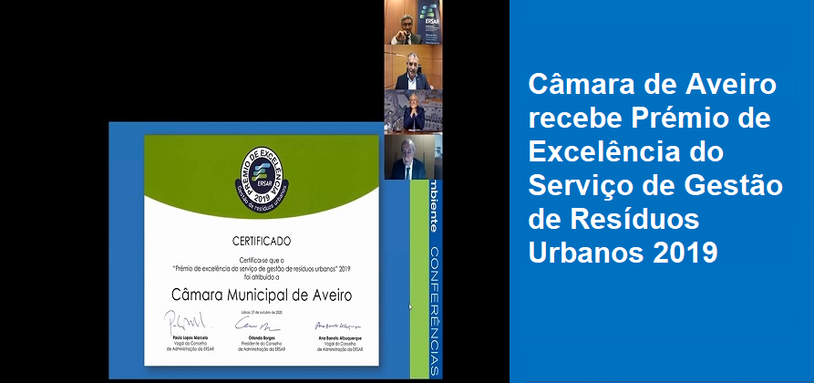 Câmara de Aveiro recebe Prémio de Excelência do Serviço de Gestão de Resíduos Urbanos 2019